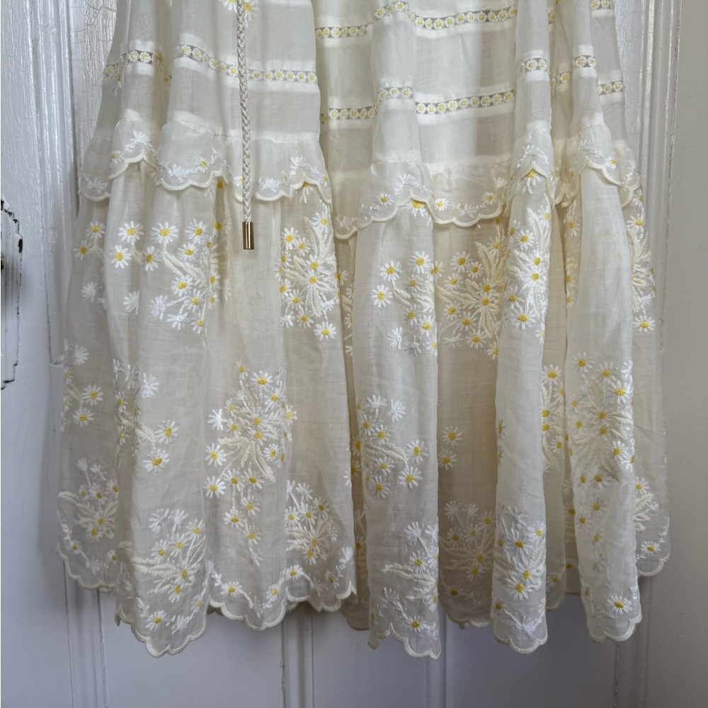 Zimmermann Acacia Tiered Embroidered Eyelet Yellow Flower Cream Midi Dress NEW - Picture 5 of 16